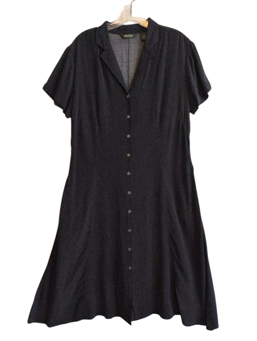 Eddie Bauer Women's midi Dress Button Down Navy Polka Dot Short Sleeve Pockets